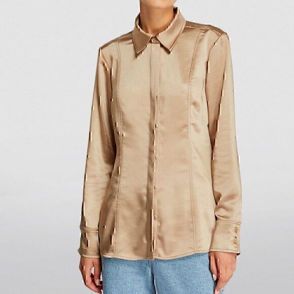 Good American Tops - NWT GOOD AMERICAN Satin Tunic Shirt Beige Satin Small